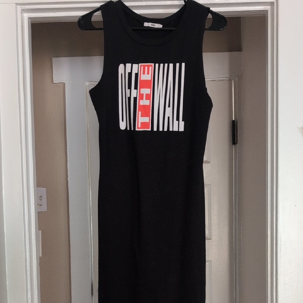 Vans Black Sleeveless Dress with Red and White Logo and Slit
